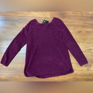 Talbots Sweater Womens L Purple Chenille Merino Wool Blend bowtie back Soft Cozy